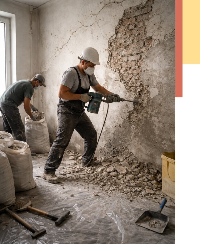 Демонтаж штукатурки со стен в Ефремове от 7376 руб/м² — быстро и недорого | ОТДЕЛОЧНИК-Фрм