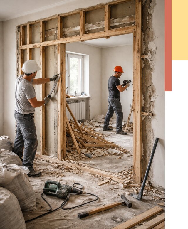 Демонтаж деревянных перегородок в Ефремове от 3278 руб. — быстро и недорого | ОТДЕЛОЧНИК-Фрм