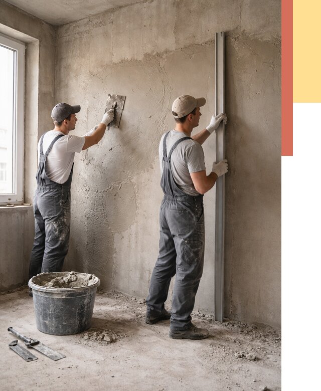 Штукатурка бетонных стен в Ефремове от 4610 руб/м² — качественно и быстро | ОТДЕЛОЧНИК-Фрм