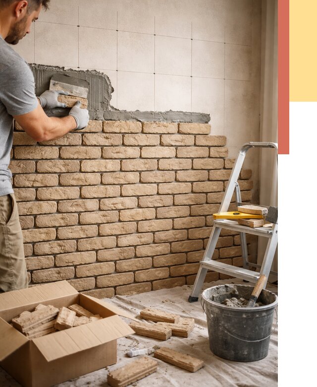 Монтаж декоративного кирпича в Ефремове от 3278 руб./м² — быстро и недорого | ОТДЕЛОЧНИК-Фрм