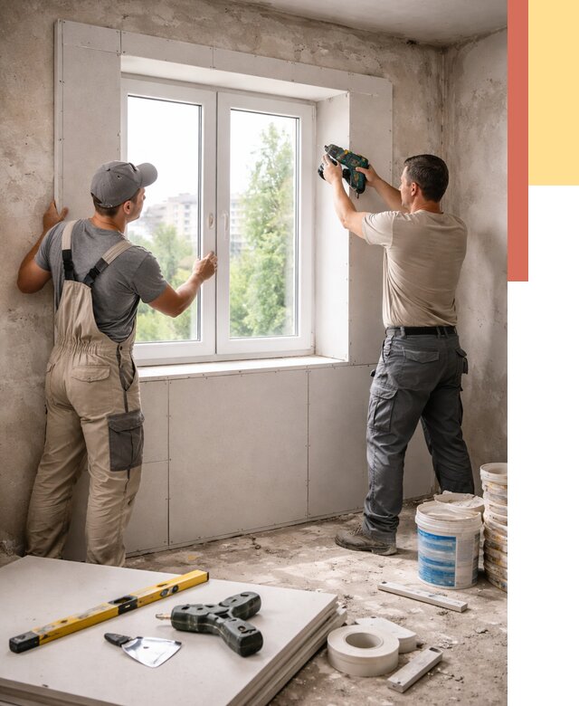 Монтаж откосов из гипсокартона в Ефремове от 4610 руб. под ключ | ОТДЕЛОЧНИК-Фрм