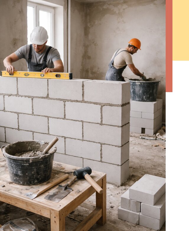 Кладка перегородок из газобетона в Ефремове от 3278 руб. под ключ | ОТДЕЛОЧНИК-Фрм