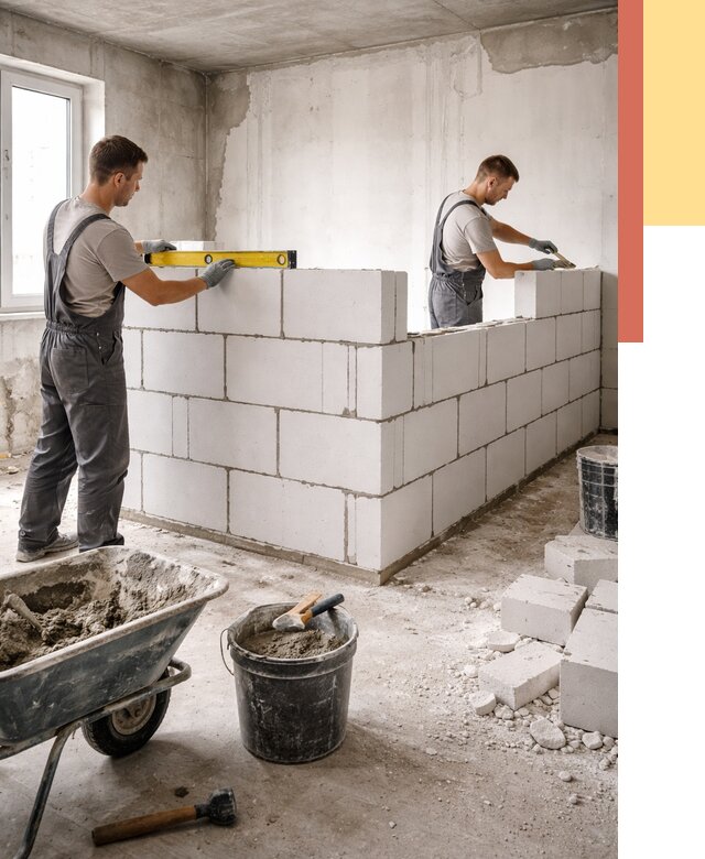 Кладка перегородок из ПГП в Ефремове от 2561 руб./м2 — монтаж и возведение под ключ | ОТДЕЛОЧНИК-Фрм