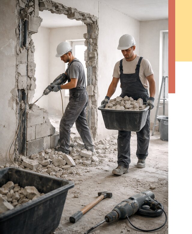 Демонтаж блоковых перегородок в Ефремове от 3842 руб. — быстро и недорого | ОТДЕЛОЧНИК-Фрм