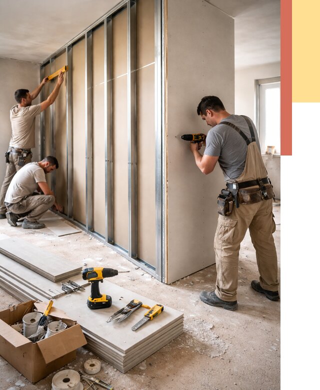 Монтаж однослойной перегородки из гипсокартона в Ефремове от 666 руб. | ОТДЕЛОЧНИК-Фрм