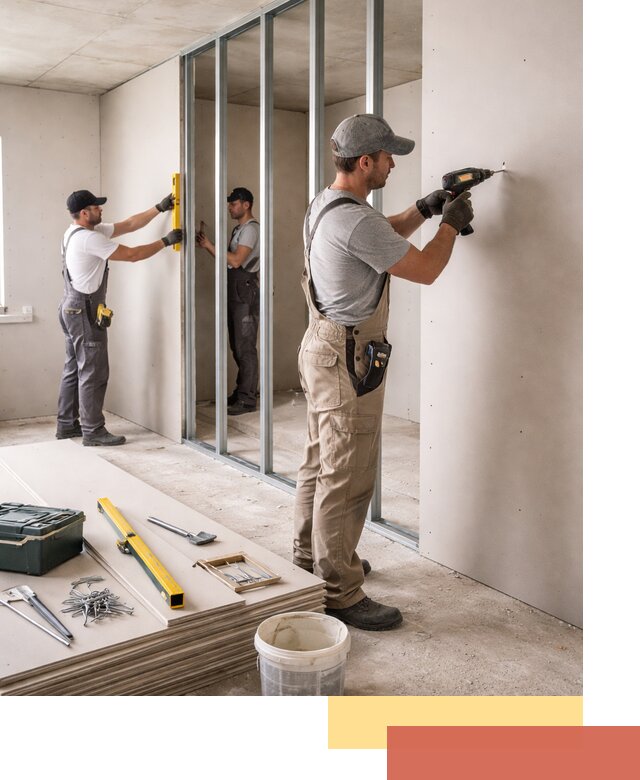 Однослойная перегородка из гипсокартона в Ефремове под ключ, монтаж и отделка