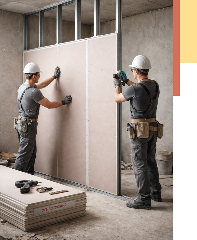 Перегородка из огнестойкого гипсокартона в Ефремове от 1895 руб. под ключ | ОТДЕЛОЧНИК-Фрм