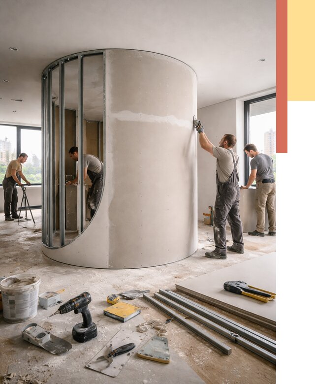 Радиусная перегородка из гипсокартона в Ефремове от 2971 руб. под ключ | ОТДЕЛОЧНИК-Фрм