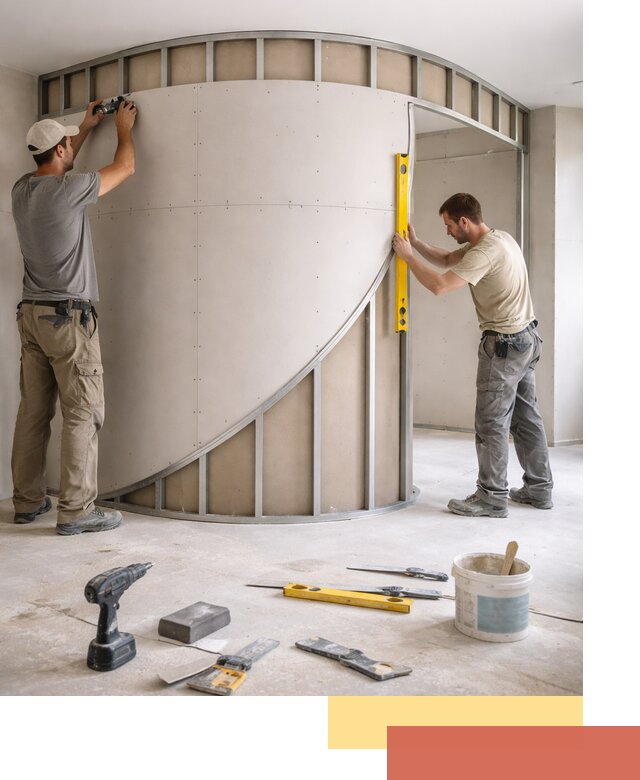 Радиусная перегородка из гипсокартона в Ефремове под ключ