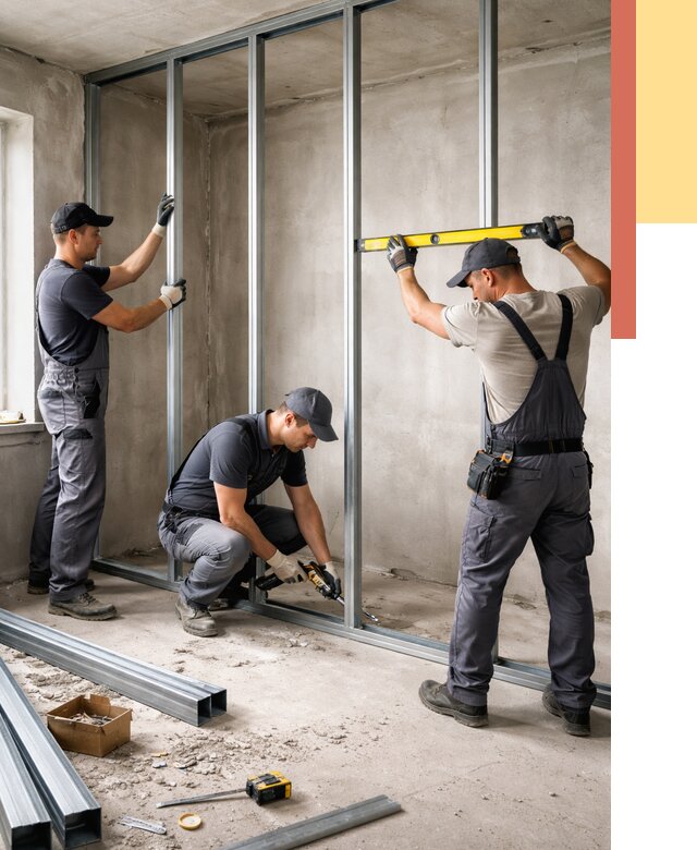 Монтаж каркаса перегородки из профиля в Ефремове от 768 руб. | ОТДЕЛОЧНИК-Фрм