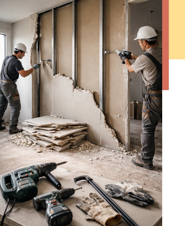 Демонтаж перегородки из гипсокартона в Ефремове от 1229 руб. быстро и недорого | ОТДЕЛОЧНИК-Фрм