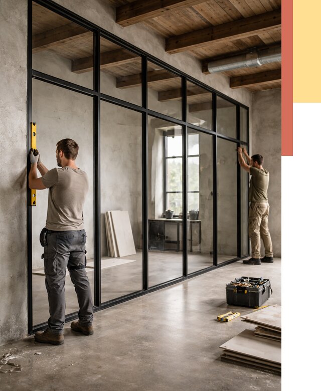 Стеклянные перегородки лофт в Ефремове от 10757 руб. под ключ | ОТДЕЛОЧНИК-Фрм