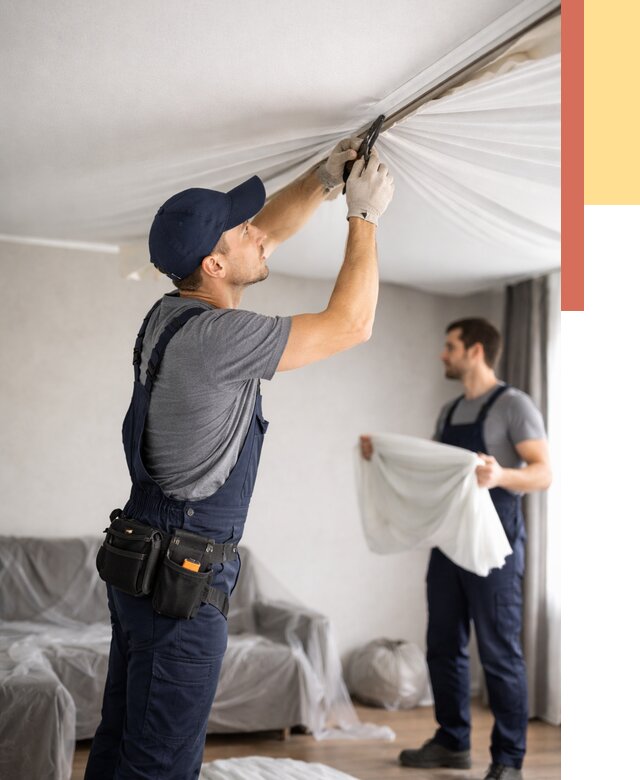 Демонтаж натяжного потолка в Ефремове от 4610 руб. — снятие и разбор под ключ | ОТДЕЛОЧНИК-Фрм