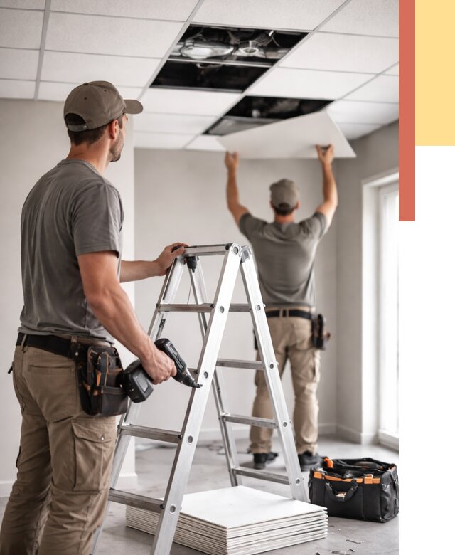 Обслуживание подвесного потолка в Ефремове от 3586 руб. — быстро и недорого | ОТДЕЛОЧНИК-Фрм