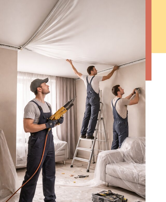 Установка натяжного потолка в Ефремове от 4610 руб. | Быстро и недорого — ОТДЕЛОЧНИК-Фрм