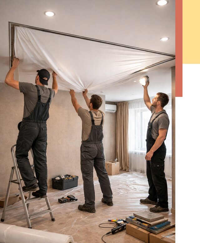 Монтаж ПВХ натяжного потолка в Ефремове от 3586 руб. под ключ | ОТДЕЛОЧНИК-Фрм