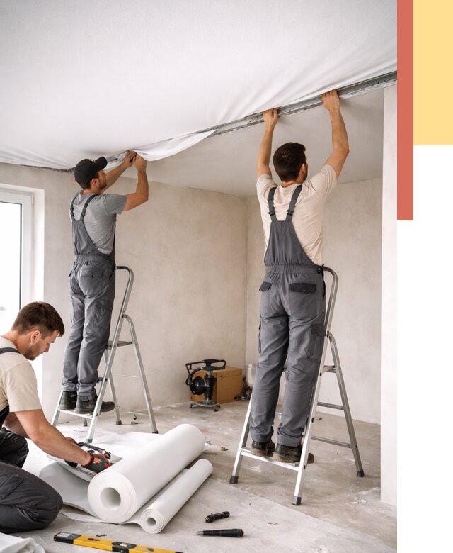 Монтаж тканевого натяжного потолка в Ефремове от 3586 руб. под ключ | ОТДЕЛОЧНИК-Фрм