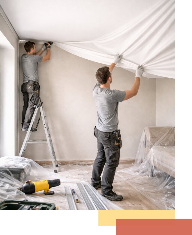 Монтаж тканевого натяжного потолка в Ефремове недорого и быстро