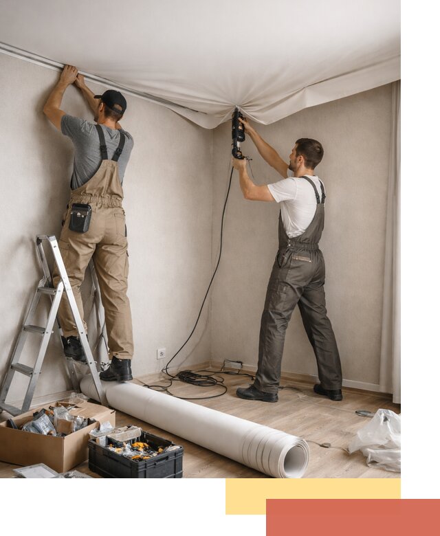 Монтаж цветного натяжного потолка в Ефремове за один день