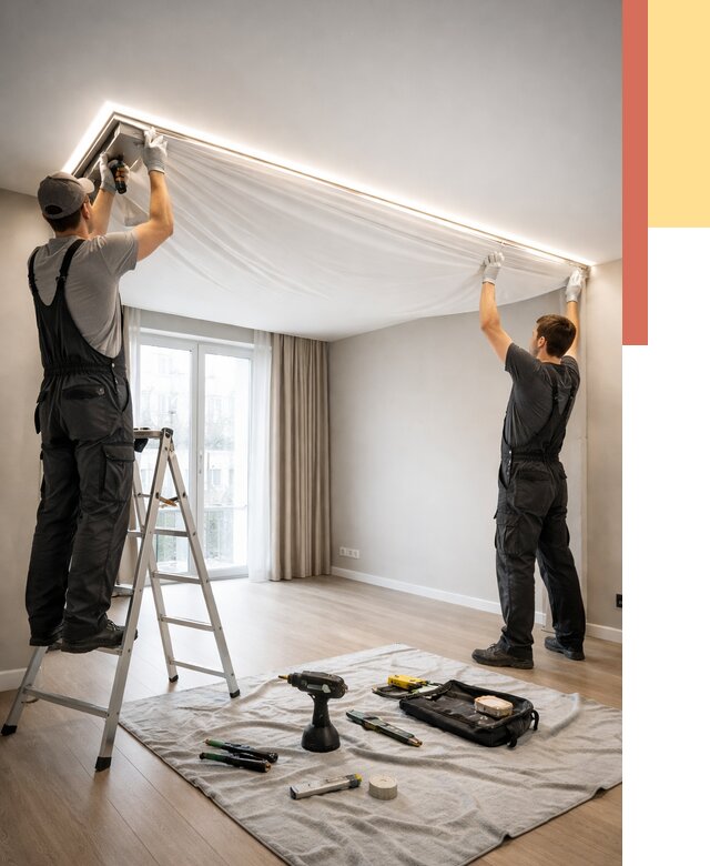 Монтаж парящего натяжного потолка в Ефремове от 4610 руб. быстро и недорого | ОТДЕЛОЧНИК-Фрм