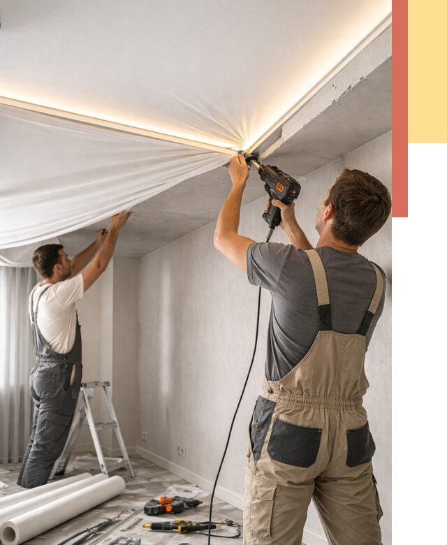 Монтаж натяжного потолка с подсветкой в Ефремове от 973 руб. | ОТДЕЛОЧНИК-Фрм