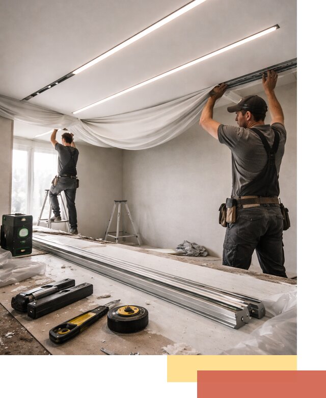 Монтаж натяжных потолков со световыми линиями в Ефремове