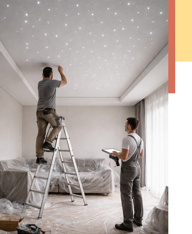 Монтаж натяжного потолка «звездное небо» в Ефремове от 6659 руб. | ОТДЕЛОЧНИК-Фрм