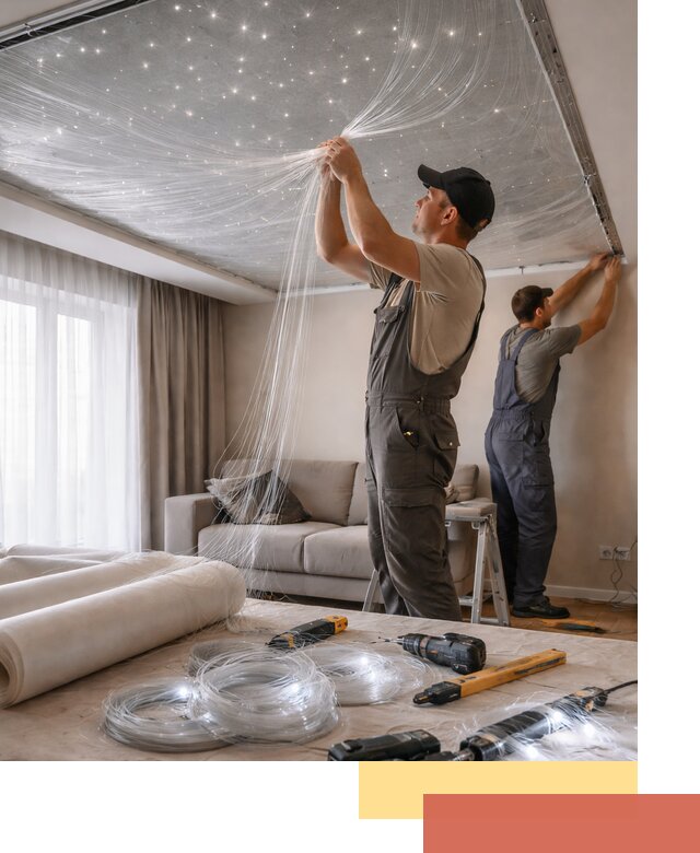 Монтаж натяжного потолка «Звездное небо» в Ефремове