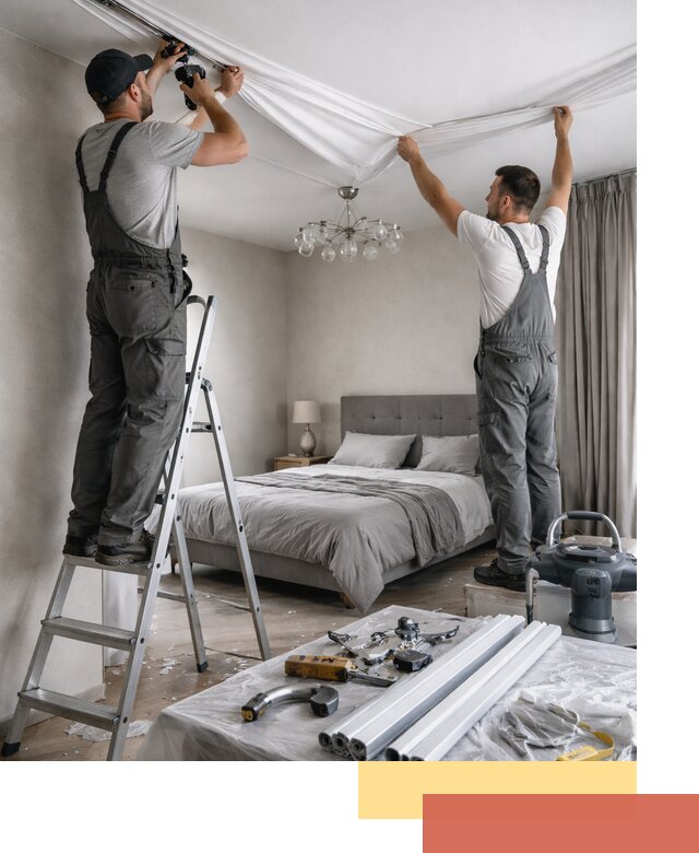 Монтаж натяжного потолка в спальне в Ефремове