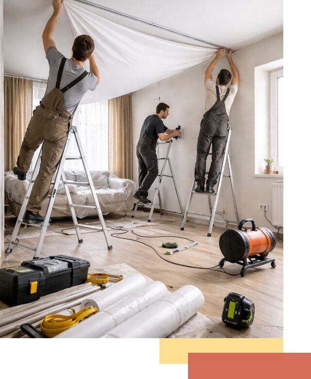 Монтаж натяжного потолка в гостиной в Ефремове