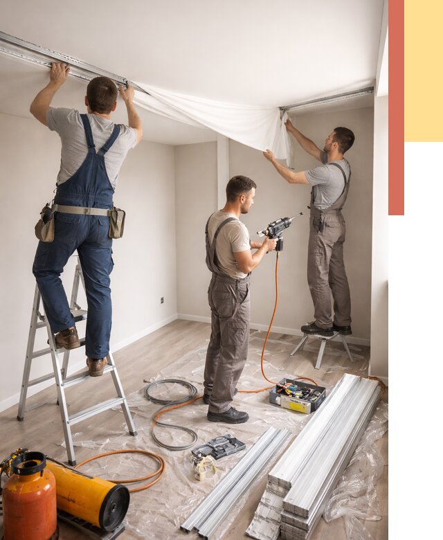 Монтаж натяжного потолка в студии в Ефремове от 5635 руб. — быстро и недорого | ОТДЕЛОЧНИК-Фрм