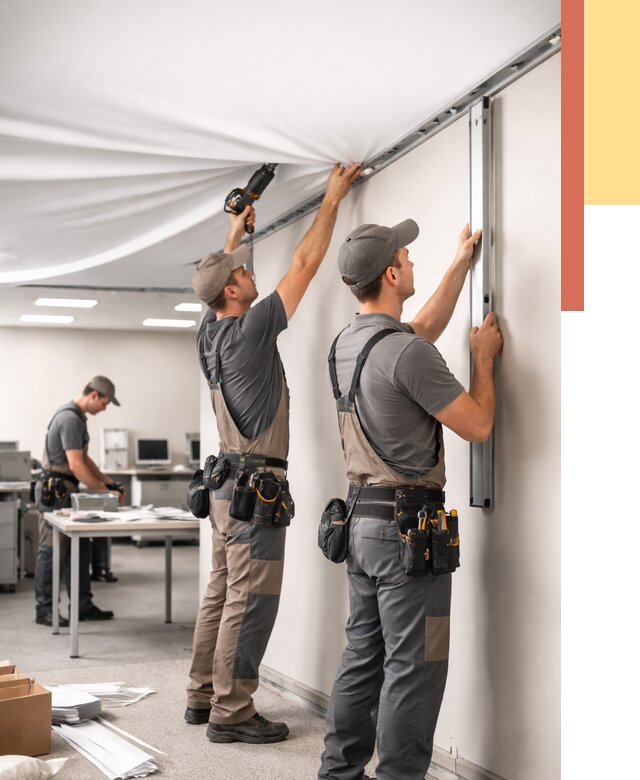 Монтаж натяжного потолка в офисе в Ефремове от 461 руб/м² — быстро и недорого | ОТДЕЛОЧНИК-Фрм