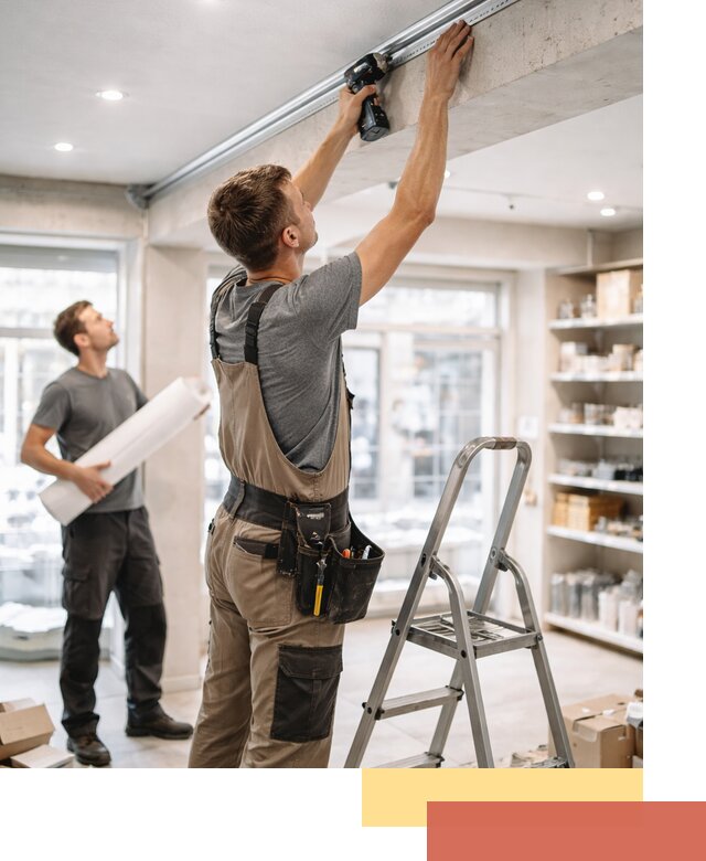 Монтаж натяжных потолков в магазине в Ефремове