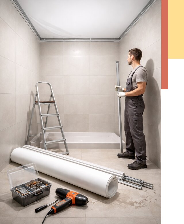 Монтаж натяжного потолка в санузле в Ефремове от 1895 руб. — ОТДЕЛОЧНИК-Фрм