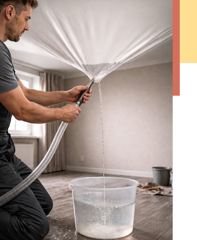 Слив воды с натяжного потолка в Ефремове от 2561 руб. быстро и недорого | ОТДЕЛОЧНИК-Фрм