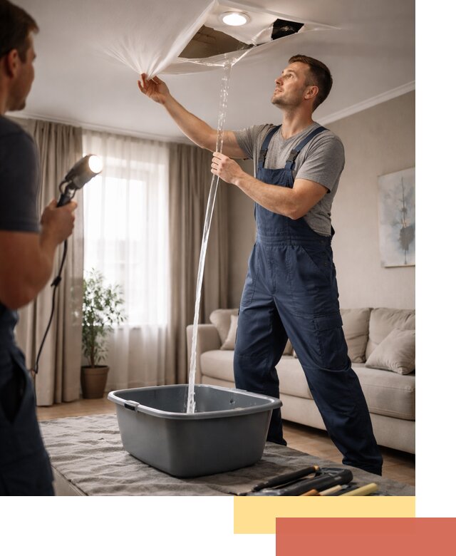 Слив воды с натяжного потолка в Ефремове быстро и аккуратно